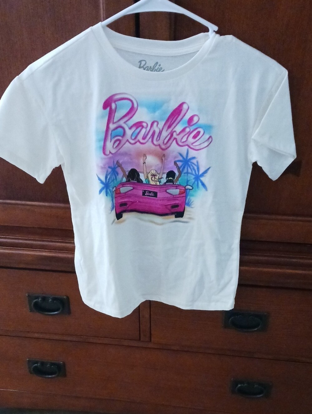 NEW! Kids Barbie White Tee with Pink Convertible Graphic